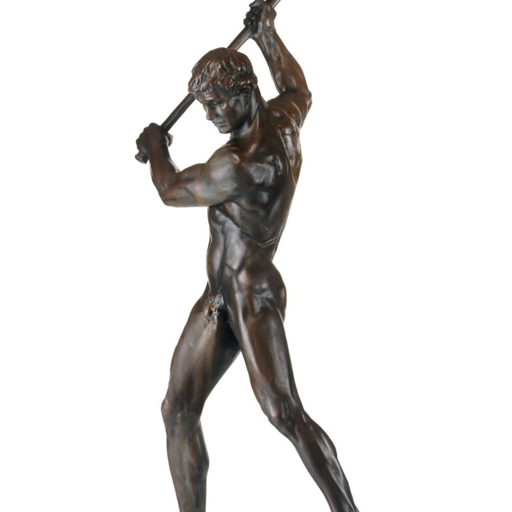 Gerhard Adolf Janensch Blacksmith sculpture, nude male figure with hammer, bronze, 1920