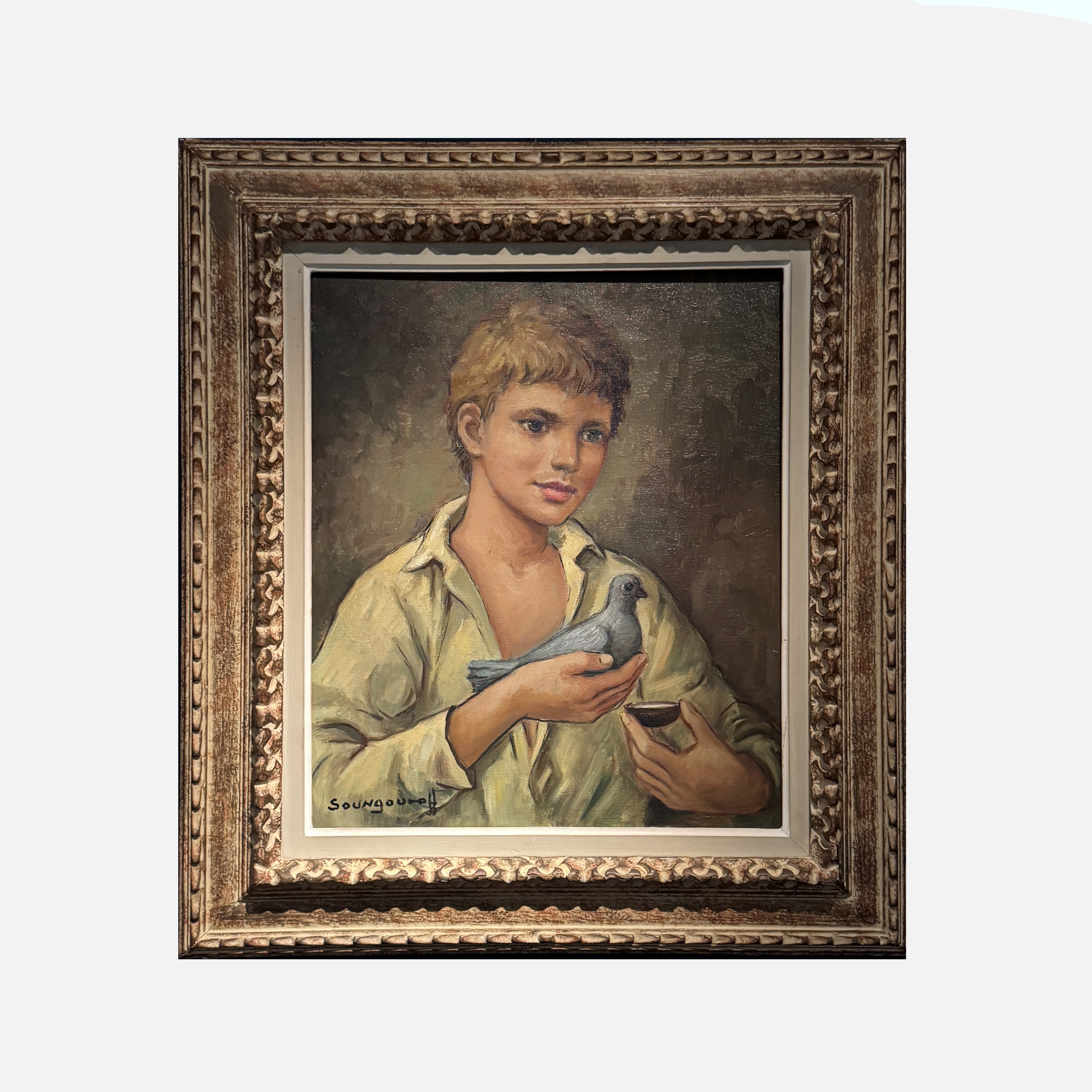 ANATOLA SOUNGOUROFF, Gosse au pigeon, Oil on canvas Typology: Painting Period: 1960's, 55 x 46 cm Reference: MF372, artwork at IMAGO DEI Gallery