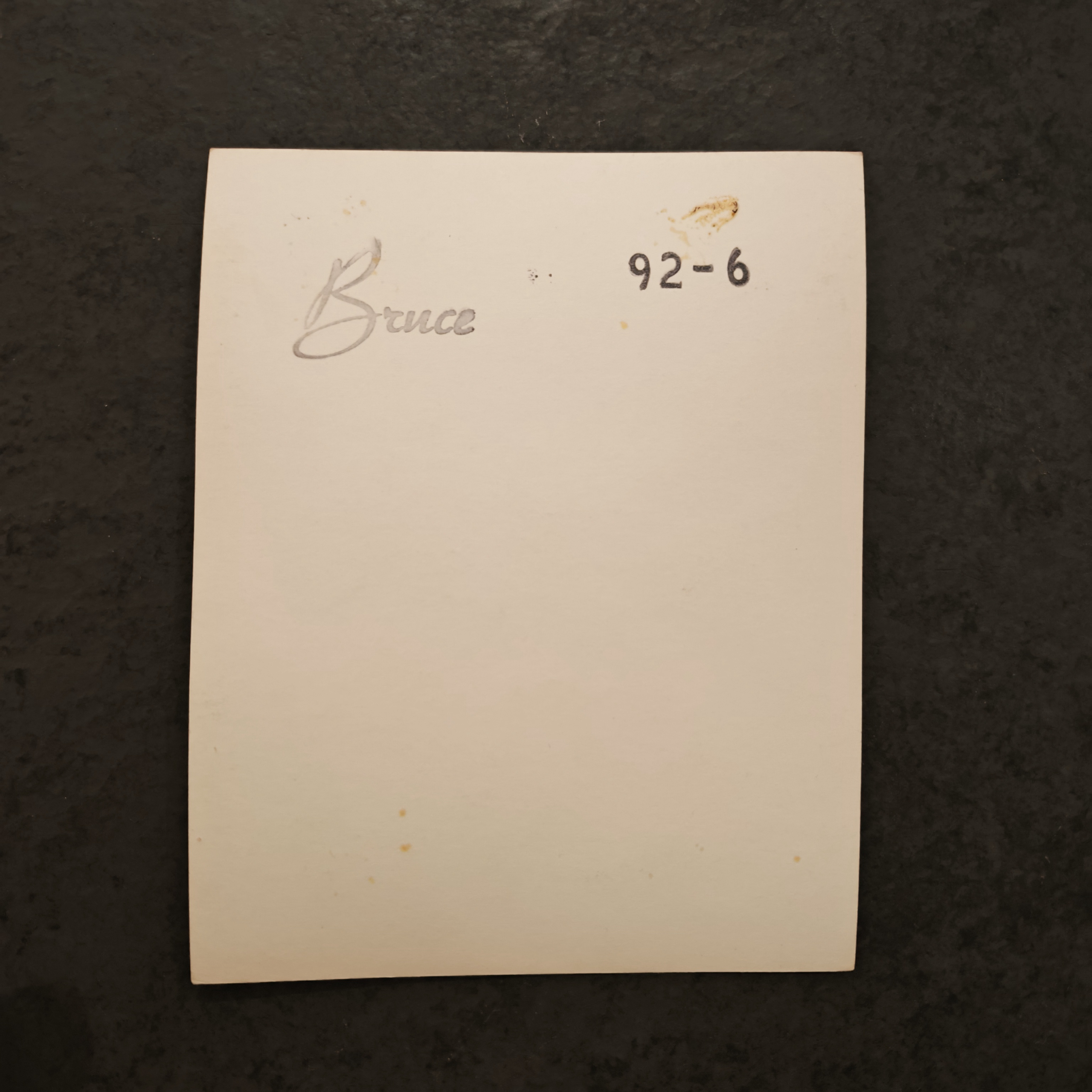 Verso of Bruce of Los Angeles Don Fuller and John Krivos print showing studio stamp and number 92-6