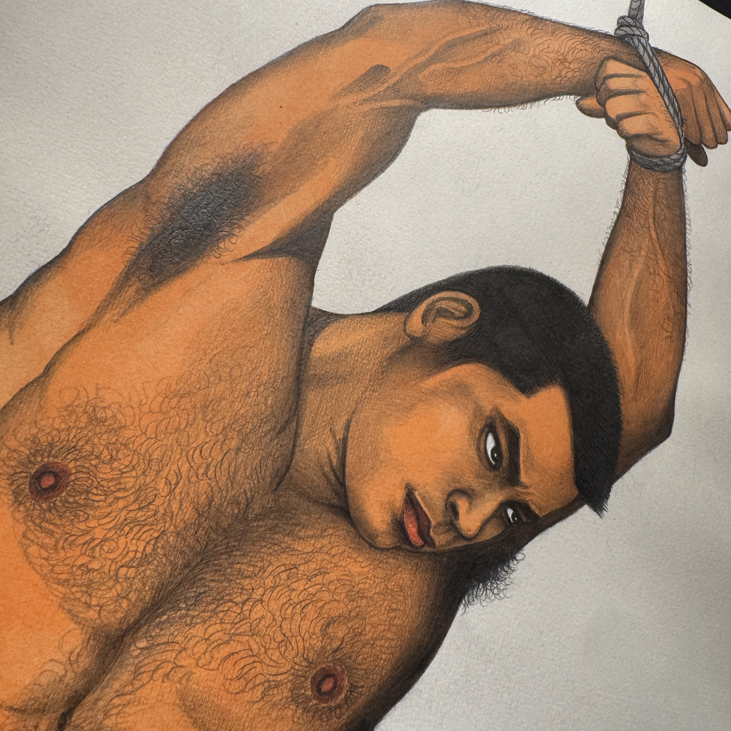 Go Mishima (Tsuyoshi Yoshida) – Sin título (Young man bound), 1970, pencil and watercolor on paper
