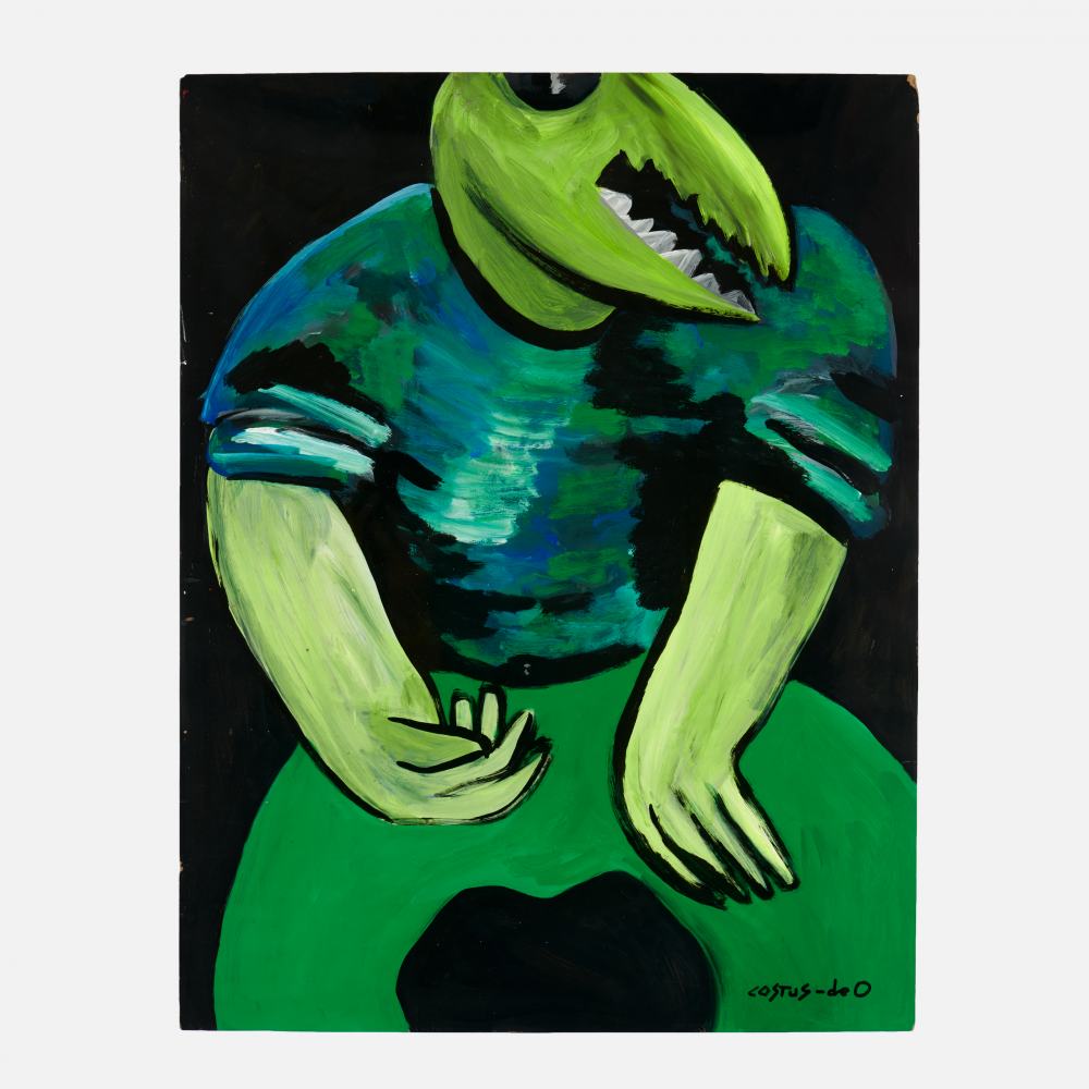 COSTUS, Hombre Saurio, acrylic on paper, 65 x 50 cm, artwork at IMAGO DEI Gallery