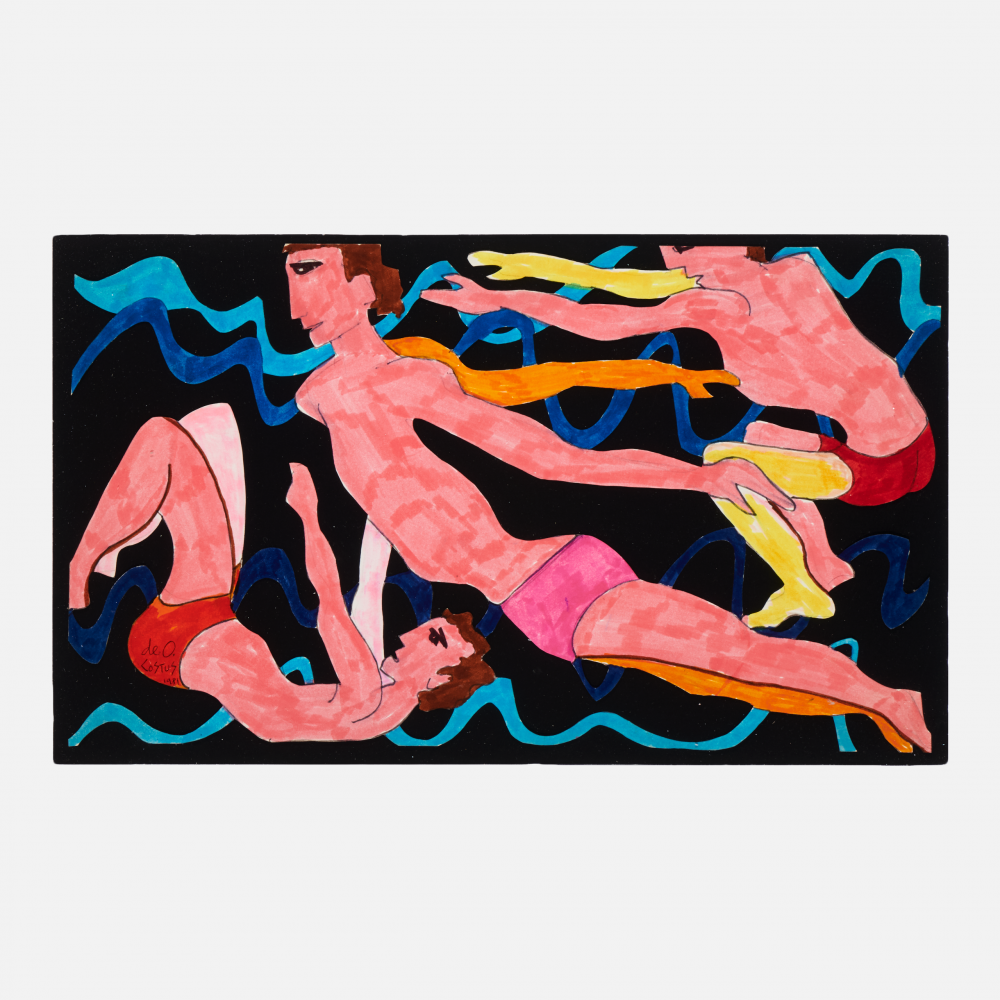 COSTUS, Nadadores, mixed media sobre card, 45 x 26 cm, 1981, artwork at IMAGO DEI Gallery