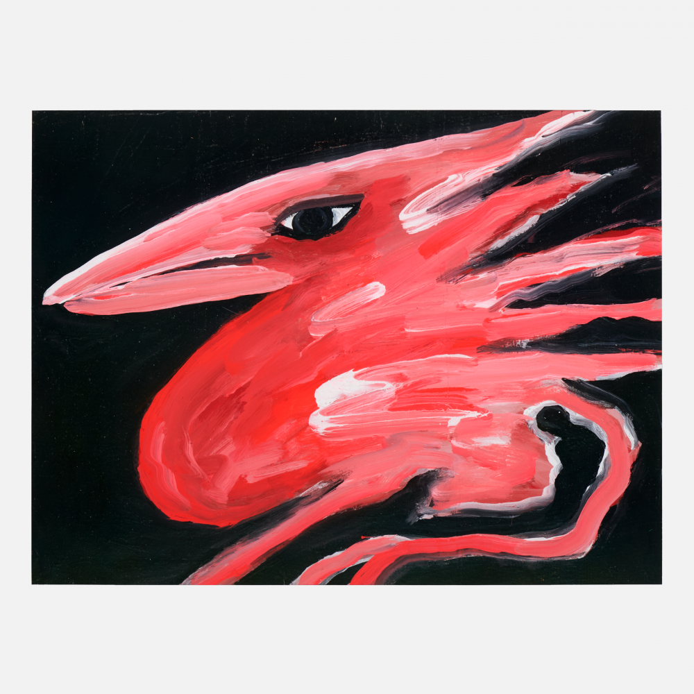 COSTUS, Pájaro Rojo, acrylic on paper, 37 x 49 cm, 1982, artwork at IMAGO DEI Gallery